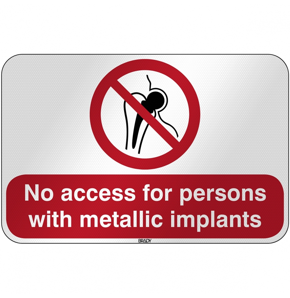 Znak bezpieczeństwa ISO - Zakaz wstępu osobom z metalowymi implantami, P/P014/EN204/RFL-590X390-1