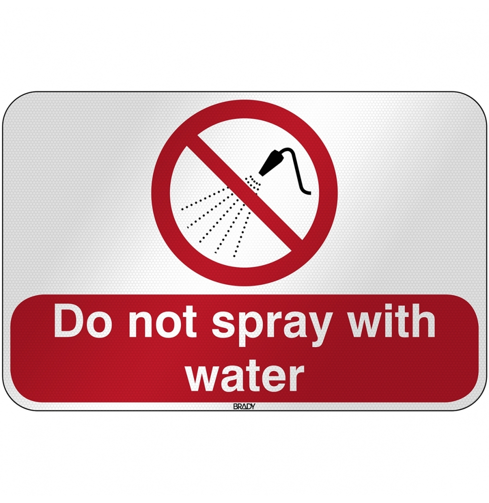 Znak bezpieczeństwa ISO - Zakaz rozpylania wody, P/P016/EN408/RFL-590X390-1