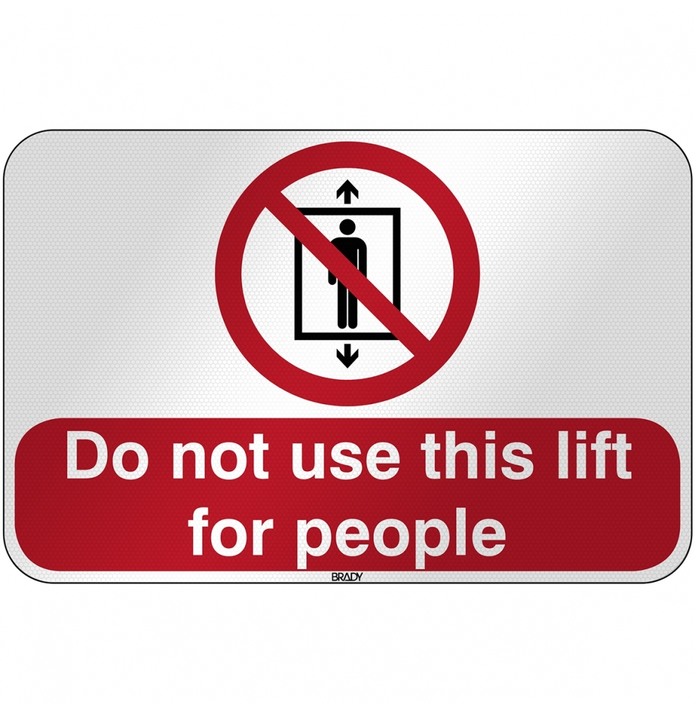 Znak bezpieczeństwa ISO - Zakaz używania windy przez ludzi, P/P027/EN171/RFL-590X390-1