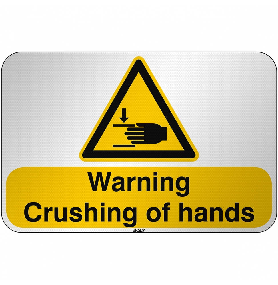 Znak bezpieczeństwa ISO - Ostrzeżenie przed zgnieceniem dłoni, W/W024/EN251/RFL-590X390-1