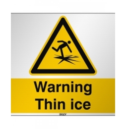 Znak bezpieczeństwa ISO - Ostrzeżenie przed cienkim lodem, W/W043/EN486/RFL-590X390-1
