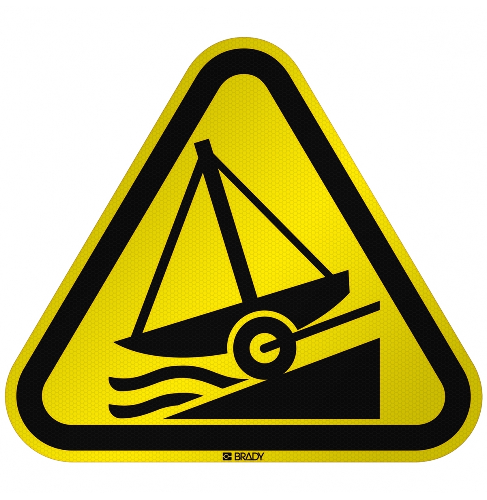 Znak bezpieczeństwa ISO - Ostrzeżenie przed pochylnią okrętową, W/W044/NT/RFL-TRI310-1