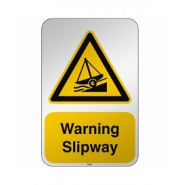 Znak bezpieczeństwa ISO - Ostrzeżenie przed pochylnią okrętową, W/W044/EN487/RFL-390X590-1