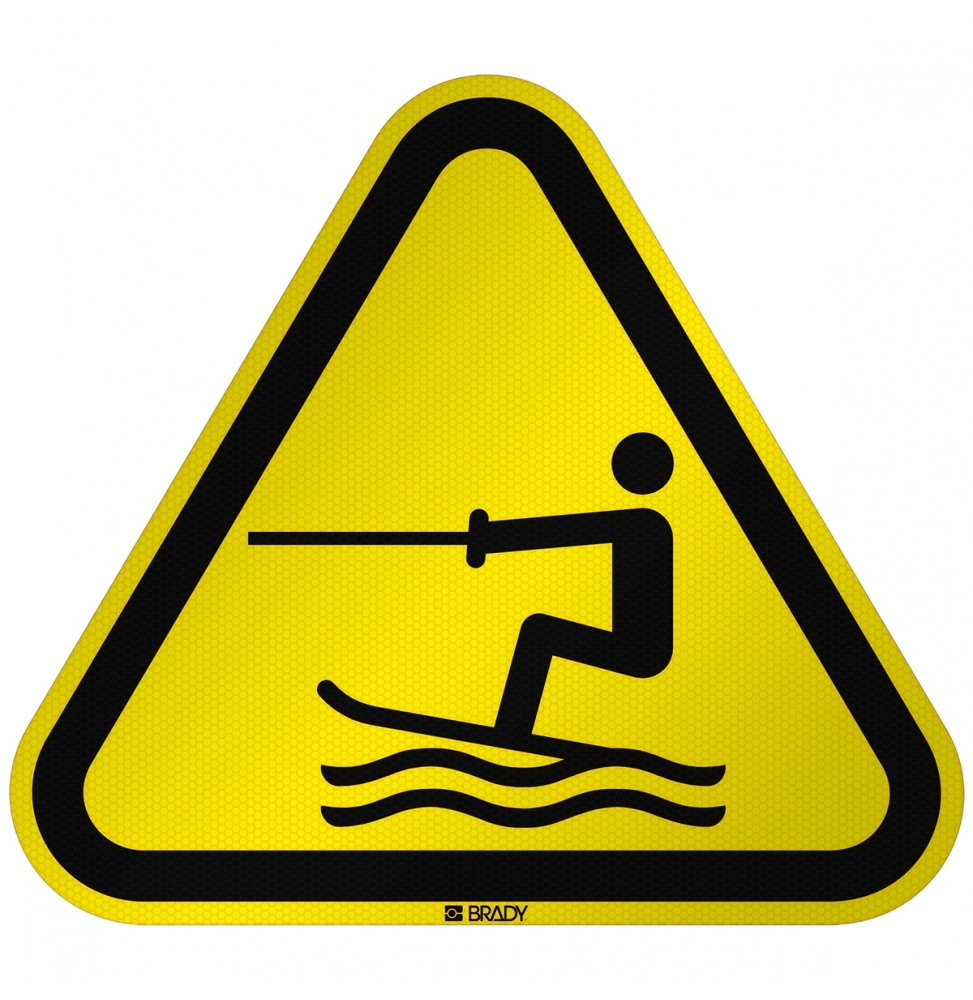 Znak bezpieczeństwa ISO - Ostrzeżenie przed strefą holowania narciarzy wodnych, W/W045/NT/RFL-TRI310-1