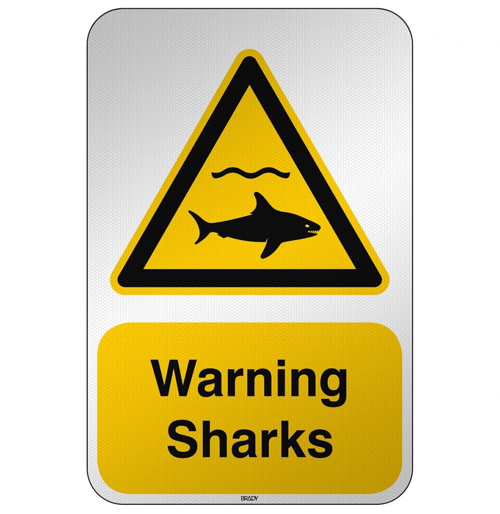 Znak bezpieczeństwa ISO - Ostrzeżenie przed rekinami, W/W054/EN497/RFL-390X590-1