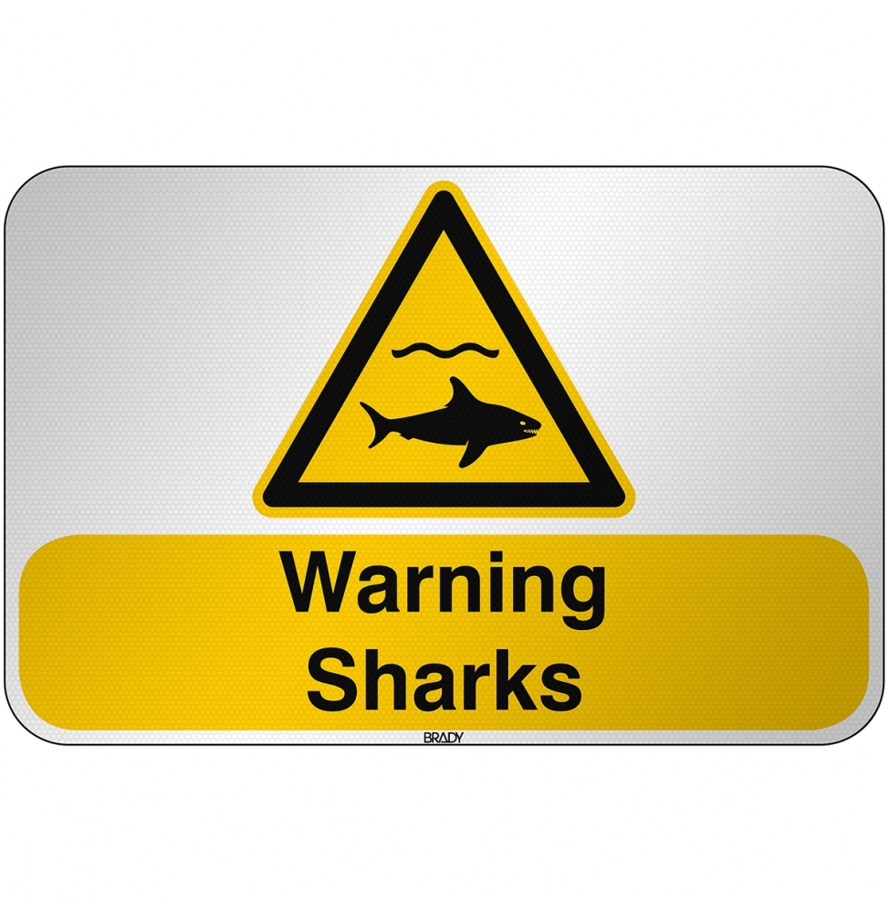 Znak bezpieczeństwa ISO - Ostrzeżenie przed rekinami, W/W054/EN497/RFL-590X390-1