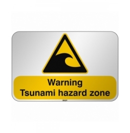 Znak bezpieczeństwa ISO - Ostrzeżenie przed strefą zagrożoną tsunami, W/W056/EN499/RFL-590X390-1