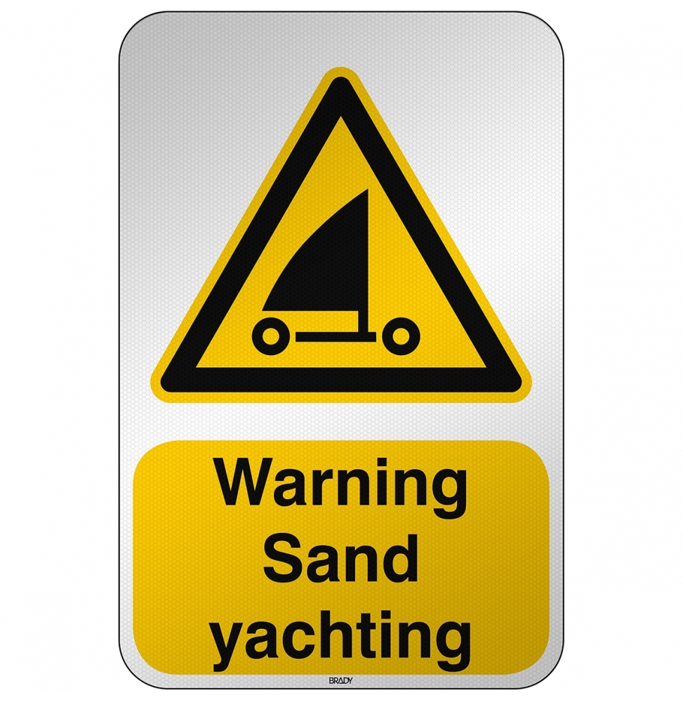 Znak bezpieczeństwa ISO - Ostrzeżenie przed żeglarstwem na piasku, W/W059/EN502/RFL-390X590-1