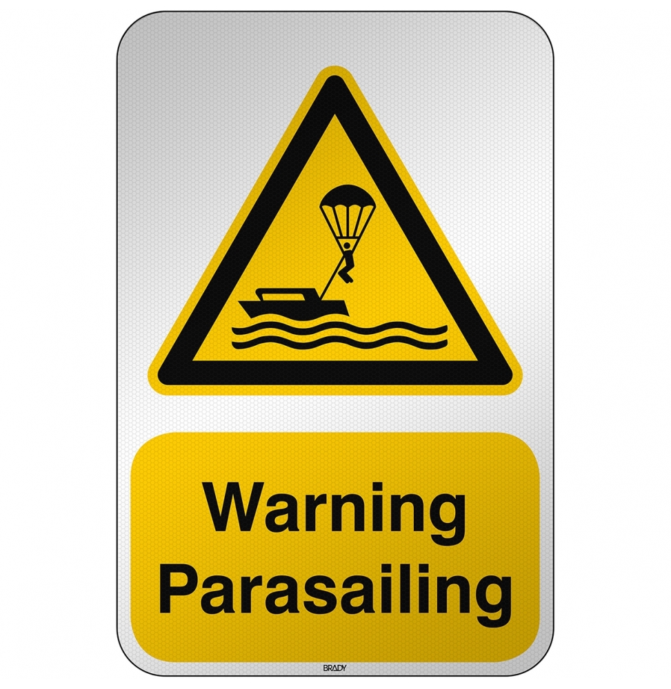 Znak bezpieczeństwa ISO - Ostrzeżenie przed parasailingiem, W/W063/EN506/RFL-390X590-1