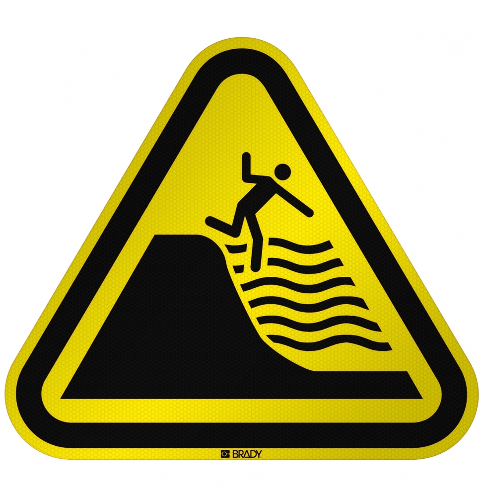 Znak bezpieczeństwa ISO - Ostrzeżenie przed gwałtownie opadającym dnem morskim, W/W066/NT/RFL-TRI310-1