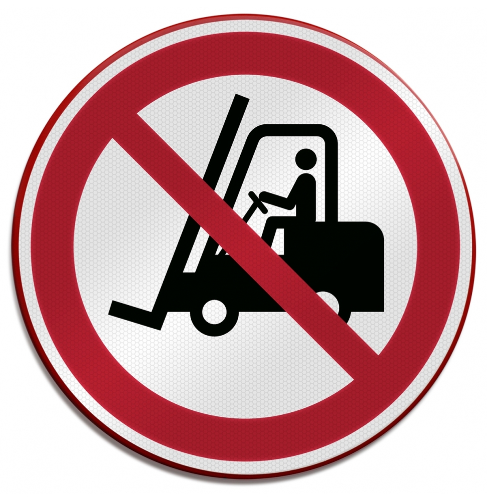 Znak bezpieczeństwa ISO – Zakaz ruchu wózków widłowych i innych pojazdów prze…, P/P006/NT/RFLBD-DIA400-1
