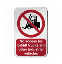 Znak bezpieczeństwa ISO – Zakaz ruchu wózków widłowych i innych pojazdów prze…, P/P006/EN202/RFLBD-400X600-1