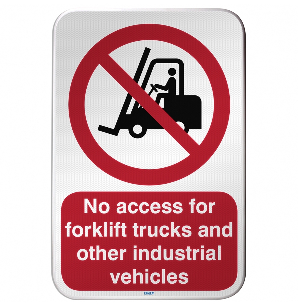 Znak bezpieczeństwa ISO – Zakaz ruchu wózków widłowych i innych pojazdów prze…, P/P006/EN202/RFLBD-400X600-1