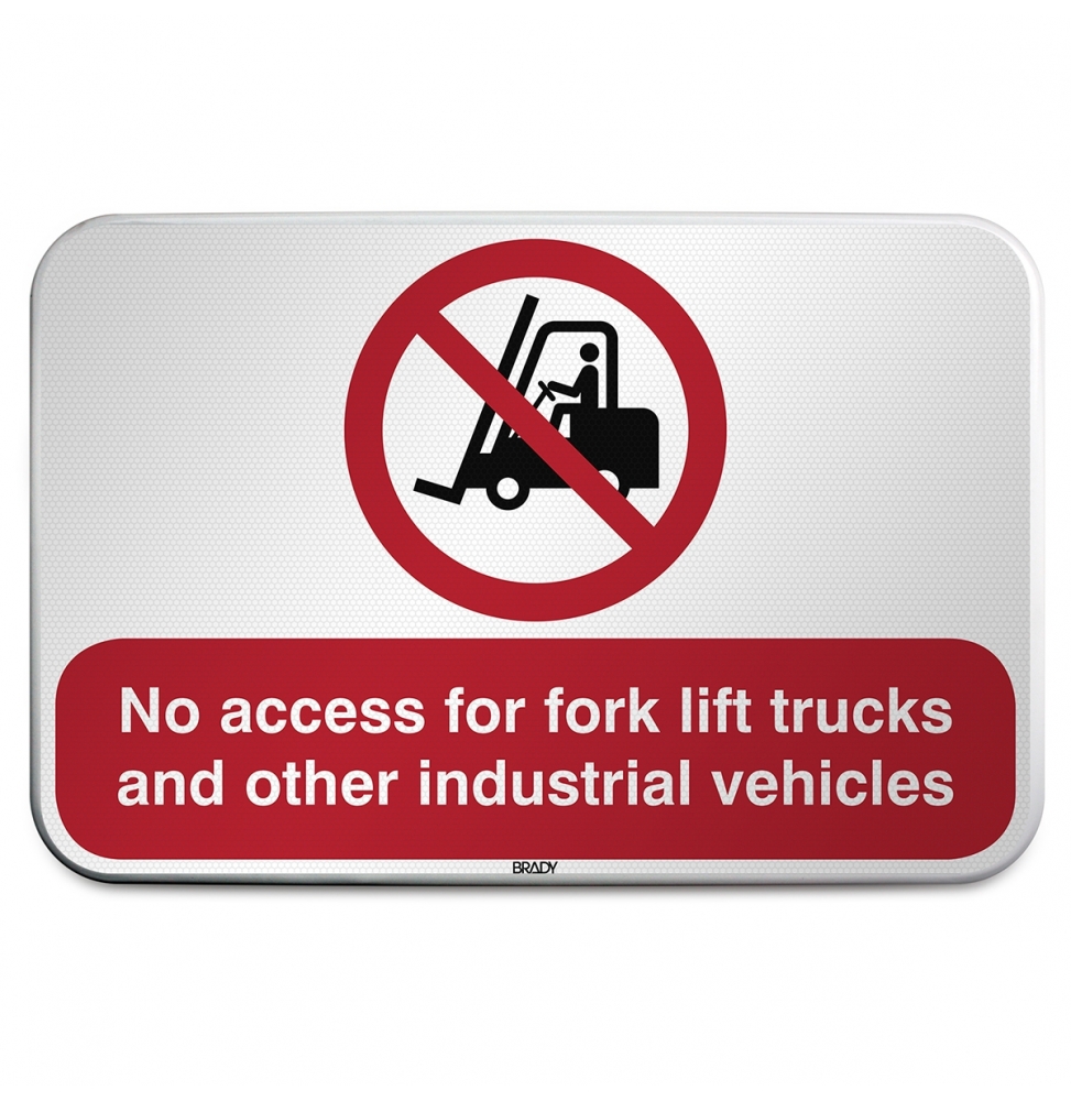 Znak bezpieczeństwa ISO – Zakaz ruchu wózków widłowych i innych pojazdów prze…, P/P006/EN202/RFLBD-600X400-1