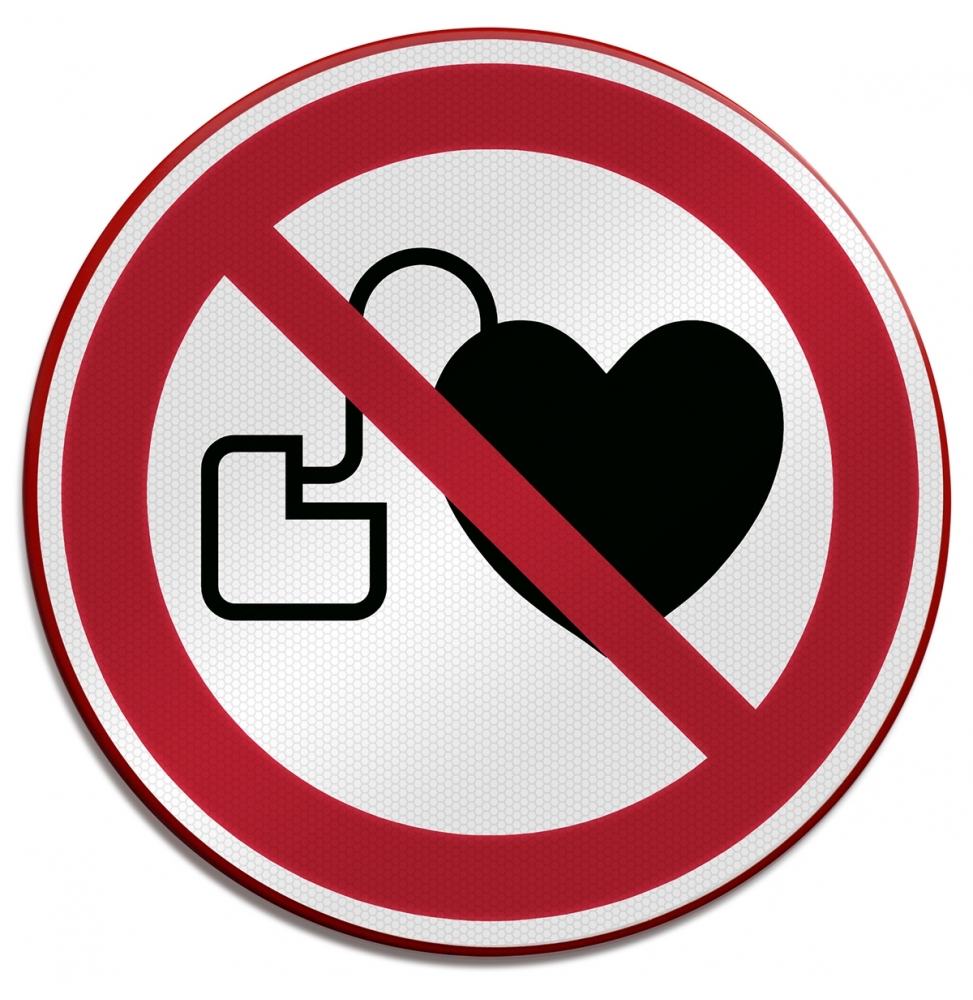 Znak bezpieczeństwa ISO – Zakaz wstępu osobom ze stymulatorem serca, P/P007/NT/RFLBD-DIA400-1