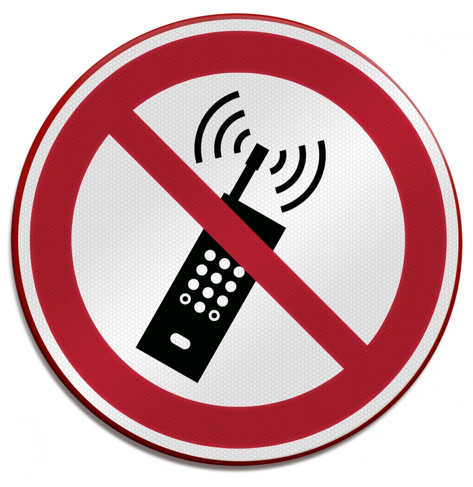 Znak bezpieczeństwa ISO – Zakaz używania telefonów komórkowych, P/P013/NT/RFLBD-DIA400-1