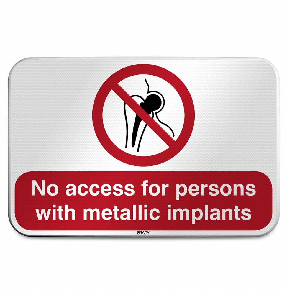 Znak bezpieczeństwa ISO – Zakaz wstępu osobom z metalowymi implantami, P/P014/EN204/RFLBD-600X400-1