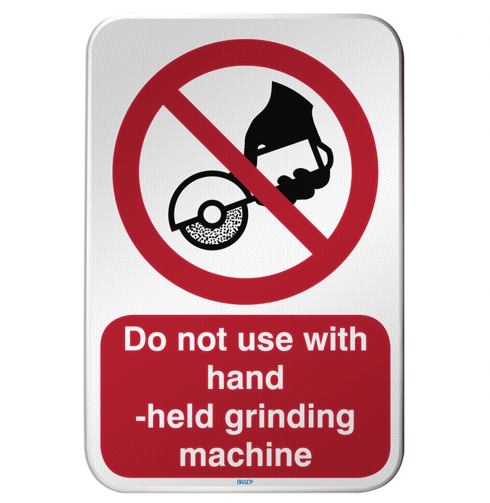Znak bezpieczeństwa ISO – Zakaz używania ręcznej szlifierki, P/P034/FR438/RFLBD-400X600-1