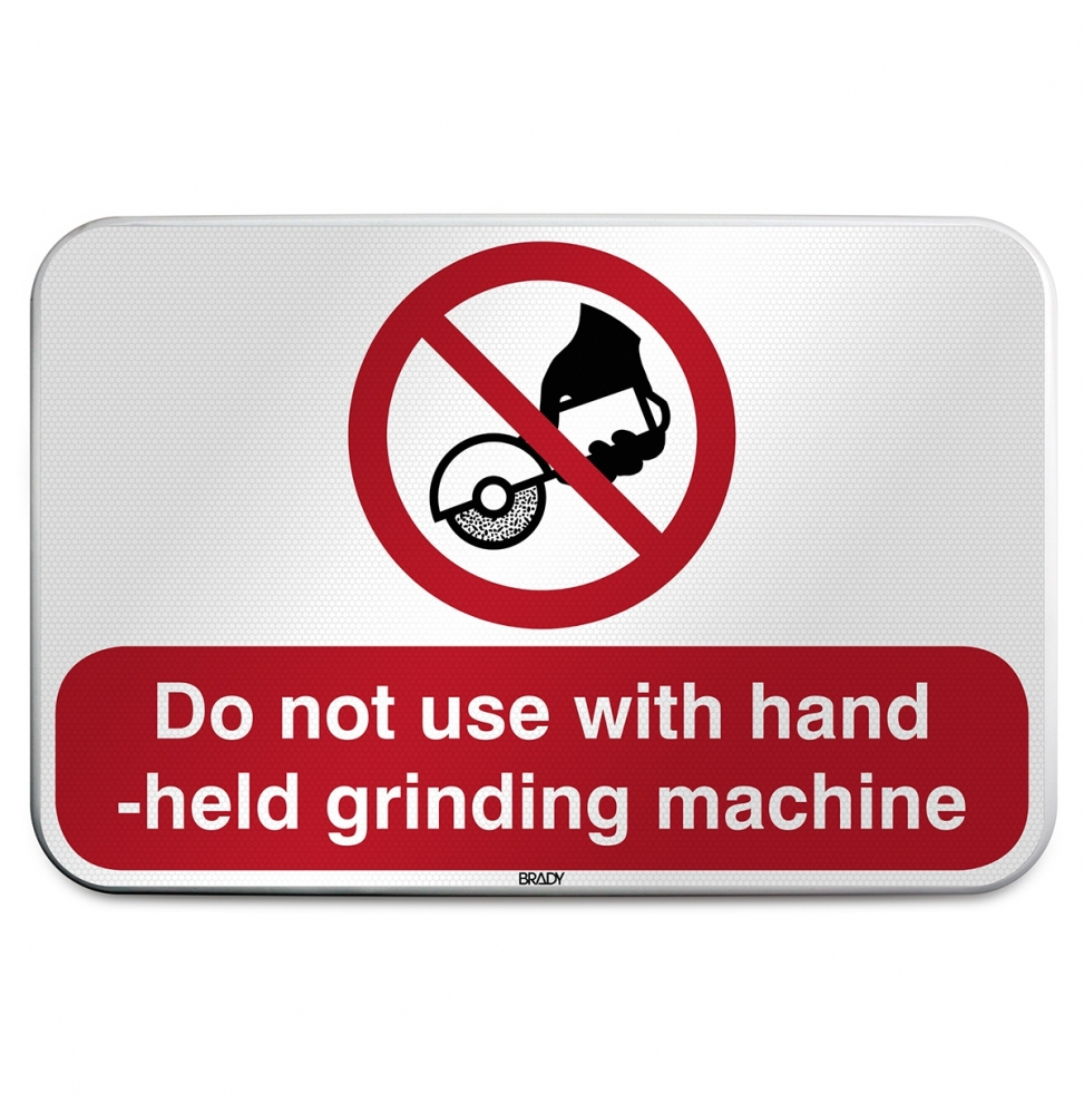 Znak bezpieczeństwa ISO – Zakaz używania ręcznej szlifierki, P/P034/FR438/RFLBD-600X400-1