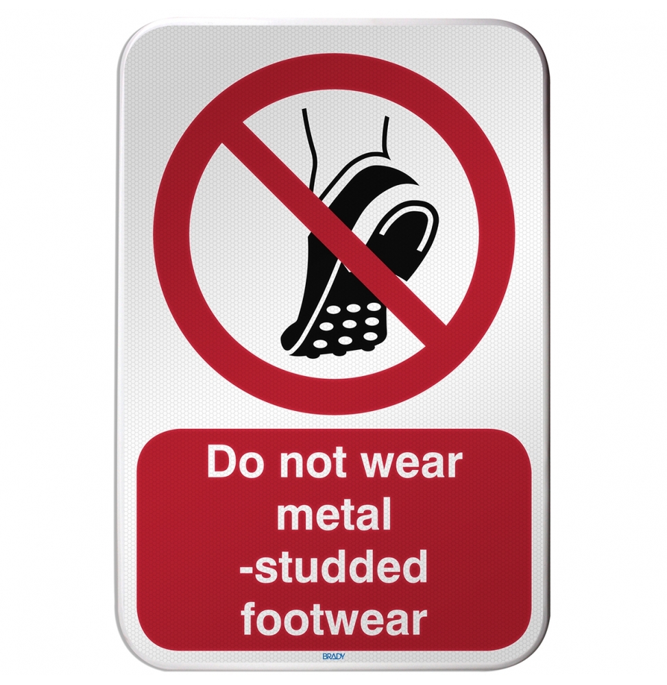 Znak bezpieczeństwa ISO – Zakaz wchodzenia w obuwiu z metalową podeszwą, P/P035/FR739/RFLBD-400X600-1