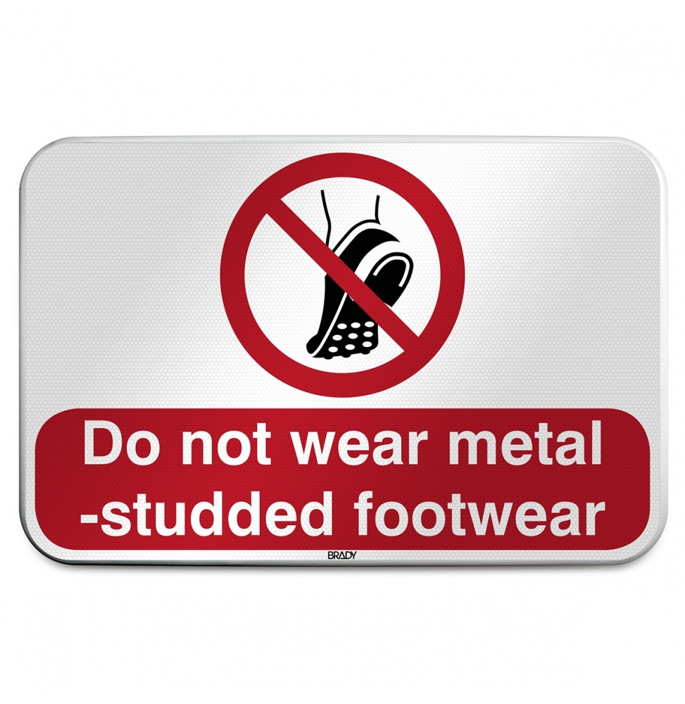 Znak bezpieczeństwa ISO – Zakaz wchodzenia w obuwiu z metalową podeszwą, P/P035/FR739/RFLBD-600X400-1