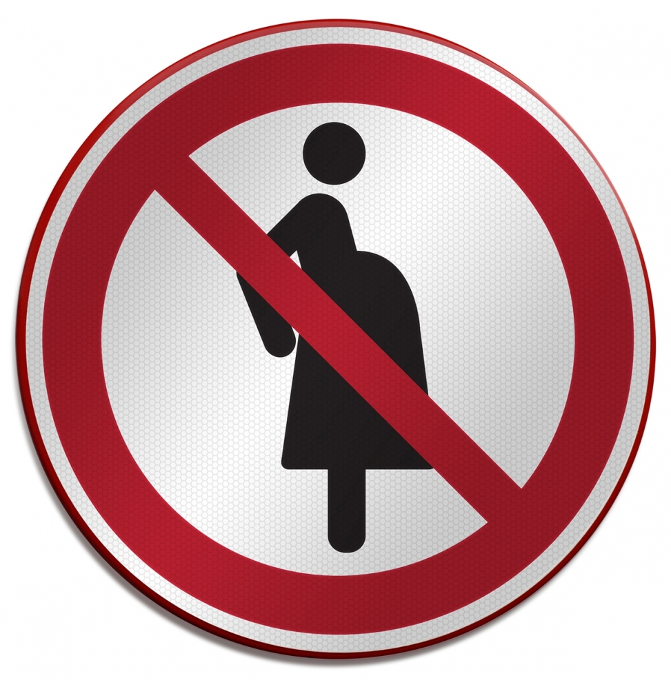 Znak bezpieczeństwa ISO – Zakaz wstępu dla kobiet w ciąży, P/P042/EN400/RFLBD-400X600-1