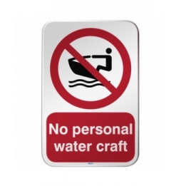 Znak bezpieczeństwa ISO – Zakaz używania skuterów wodnych, P/P057/DE340/RFLBD-400X600-1