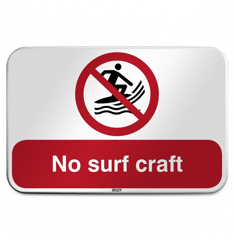 Znak bezpieczeństwa ISO – Zakaz używania desek do surfingu, P/P059/DE342/RFLBD-600X400-1