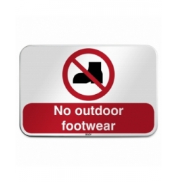 Znak bezpieczeństwa ISO – Zakaz używania obuwia do użytku zewnętrznego, P/P060/DE343/RFLBD-600X400-1