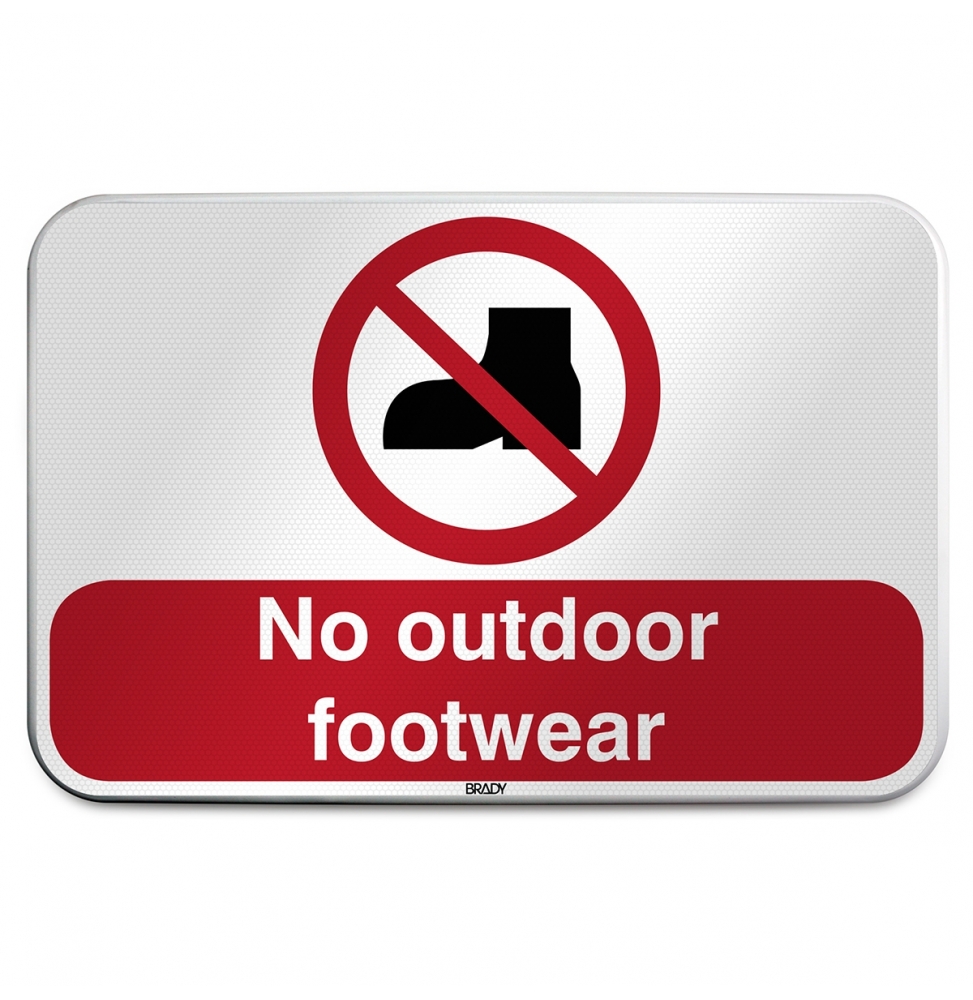 Znak bezpieczeństwa ISO – Zakaz używania obuwia do użytku zewnętrznego, P/P060/DE343/RFLBD-600X400-1