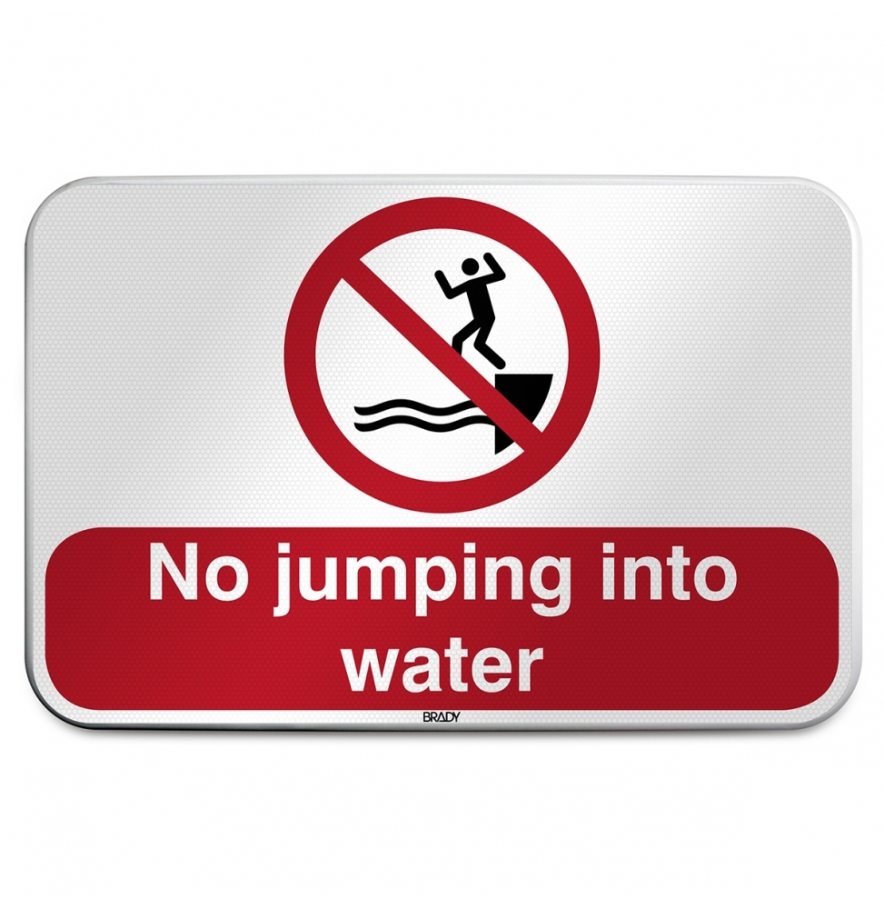 Znak bezpieczeństwa ISO – Zakaz wykonywania skoków do wody, P/P061/DE344/RFLBD-600X400-1
