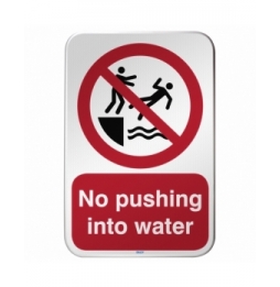 Znak bezpieczeństwa ISO – Zakaz spychania do wody, P/P062/DE345/RFLBD-400X600-1