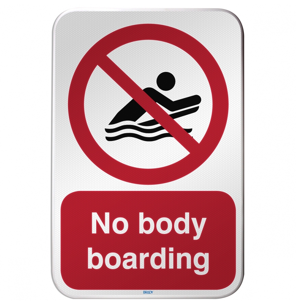 Znak bezpieczeństwa ISO – Zakaz surfowania w pozycji na brzuchu, P/P063/DE346/RFLBD-400X600-1