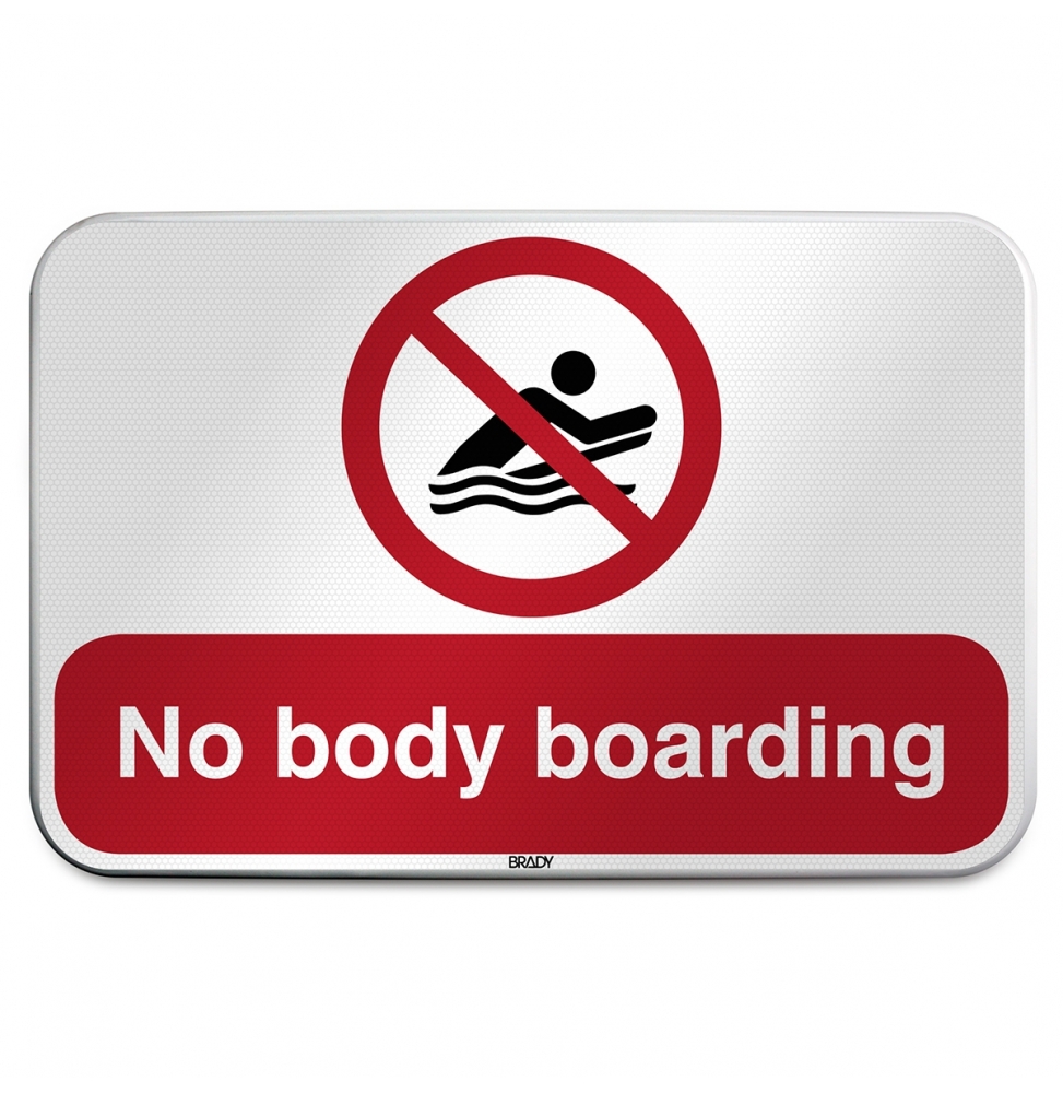 Znak bezpieczeństwa ISO – Zakaz surfowania w pozycji na brzuchu, P/P063/DE346/RFLBD-600X400-1
