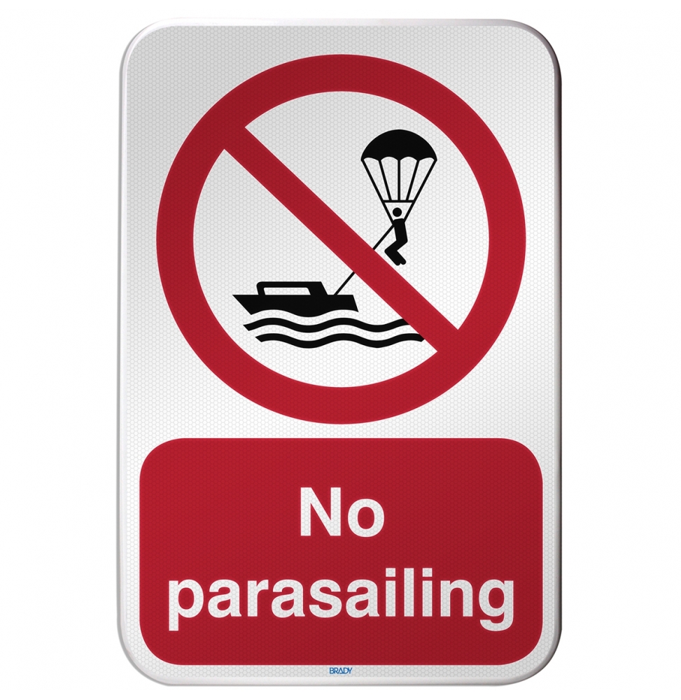 Znak bezpieczeństwa ISO – Zakaz uprawiania parasailingu, P/P066/DE349/RFLBD-400X600-1