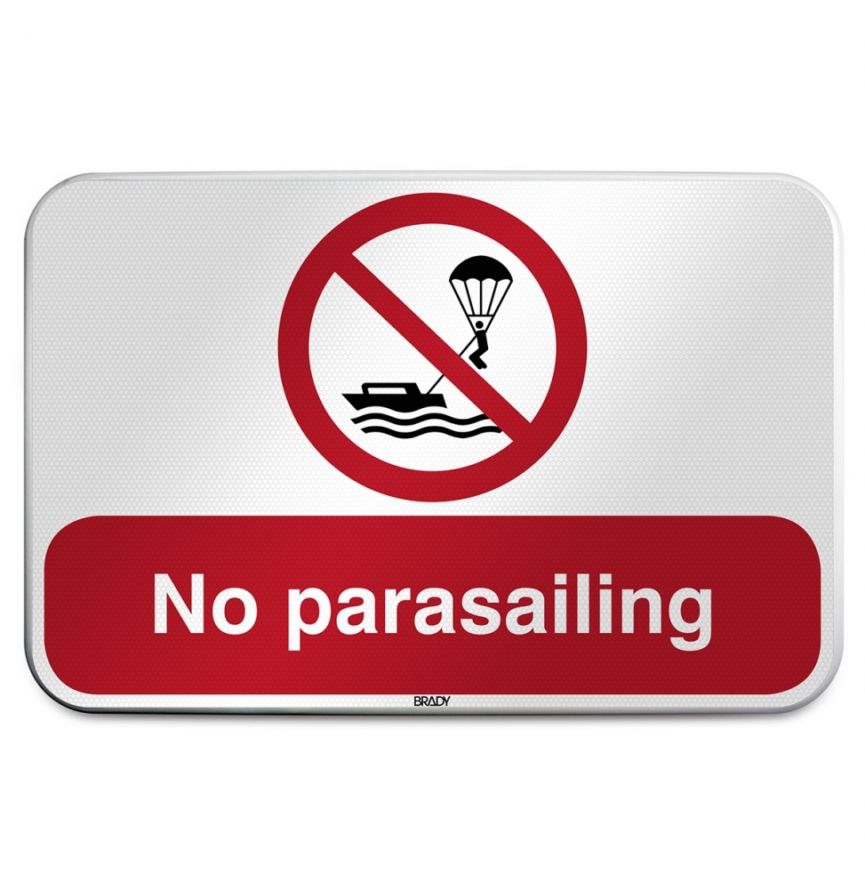 Znak bezpieczeństwa ISO – Zakaz uprawiania parasailingu, P/P066/DE349/RFLBD-600X400-1