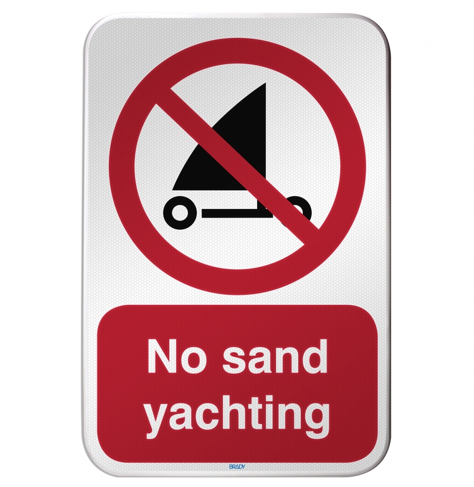 Znak bezpieczeństwa ISO – Zakaz uprawiania żeglarstwa lądowego, P/P067/DE350/RFLBD-400X600-1