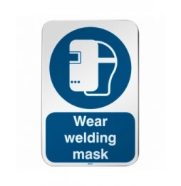 Znak bezpieczeństwa ISO – Nakaz stosowania maski spawalniczej, M/M019/EN286/RLFBD-400X600-1