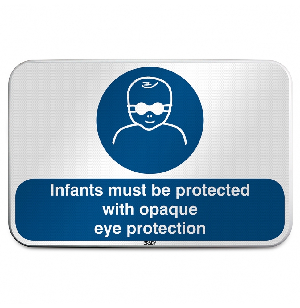 Znak bezpieczeństwa ISO – Nakaz stosowania u niemowląt okularów ochronnych, M/M025/EN196/RLFBD-600X400-1