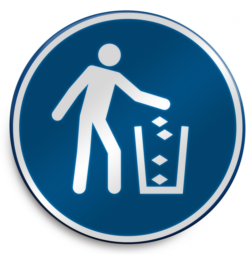 Znak bezpieczeństwa ISO – Nakaz używania kosza na śmieci, M/M030/NT/RLFBD-DIA400-1