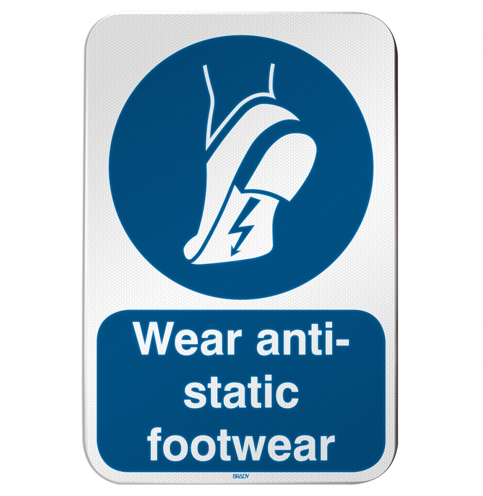 Znak bezpieczeństwa ISO – Nakaz stosowania obuwia antystatycznego, M/M032/EN450/RLFBD-400X600-1