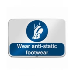 Znak bezpieczeństwa ISO – Nakaz stosowania obuwia antystatycznego, M/M032/EN450/RLFBD-600X400-1