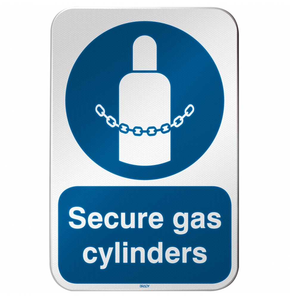 Znak bezpieczeństwa ISO – Nakaz zabezpieczania butli gazowych, M/M046/EN518/RLFBD-400X600-1