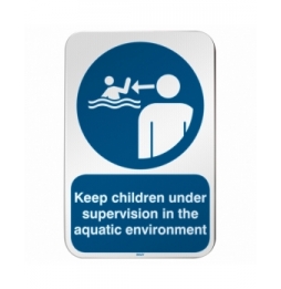 Znak bezpieczeństwa ISO – Nie pozostawiać dzieci w wodzie bez nadzoru, M/M054/EN465/RLFBD-400X600-1