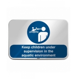 Znak bezpieczeństwa ISO – Nie pozostawiać dzieci w wodzie bez nadzoru, M/M054/EN465/RLFBD-600X400-1