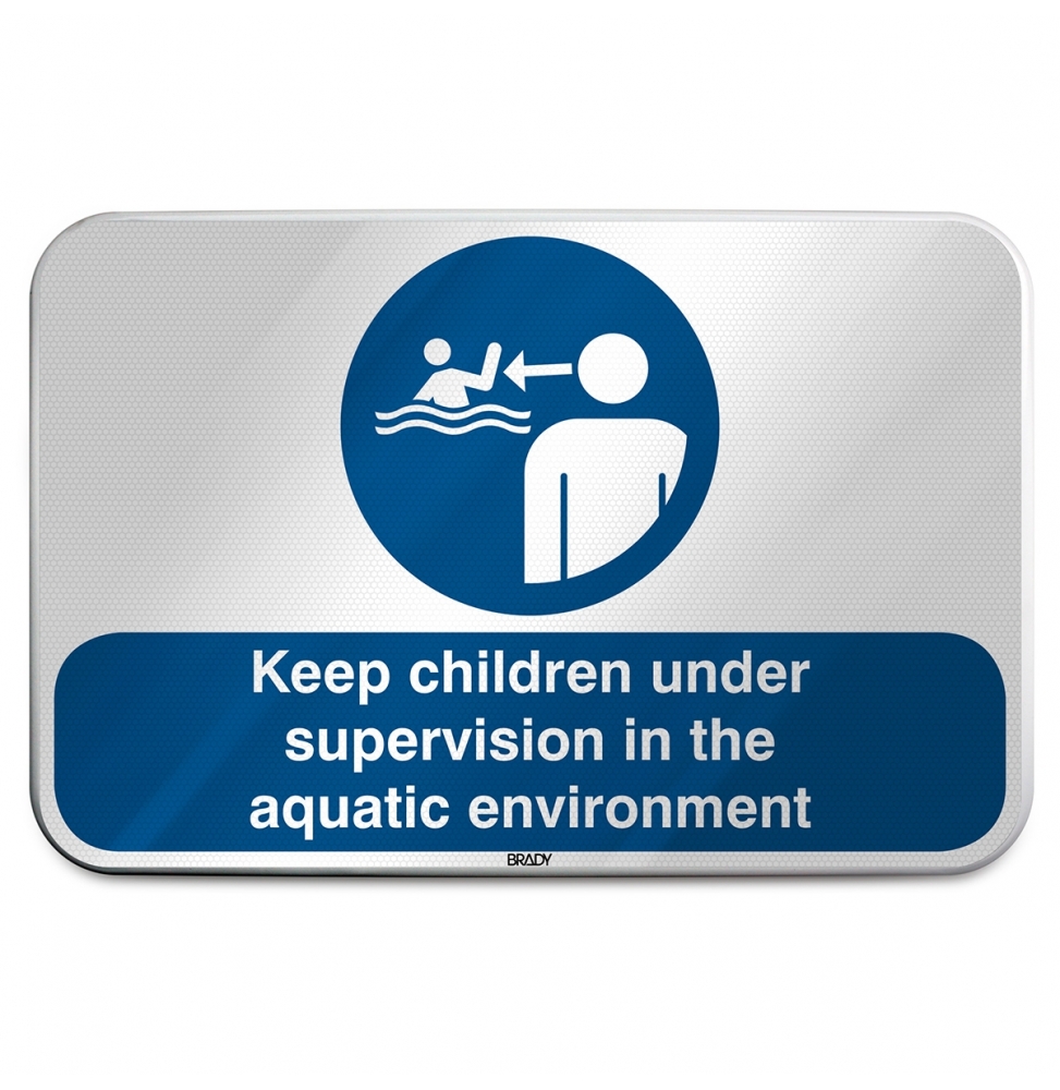 Znak bezpieczeństwa ISO – Nie pozostawiać dzieci w wodzie bez nadzoru, M/M054/EN465/RLFBD-600X400-1