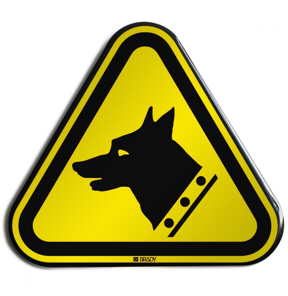 Znak bezpieczeństwa ISO – Ostrzeżenie przed psem stróżującym, W/W013/NT/RFLBD-TRI400-1