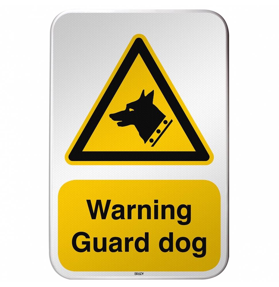 Znak bezpieczeństwa ISO – Ostrzeżenie przed psem stróżującym, W/W013/EN256/RFLBD-400X600-1