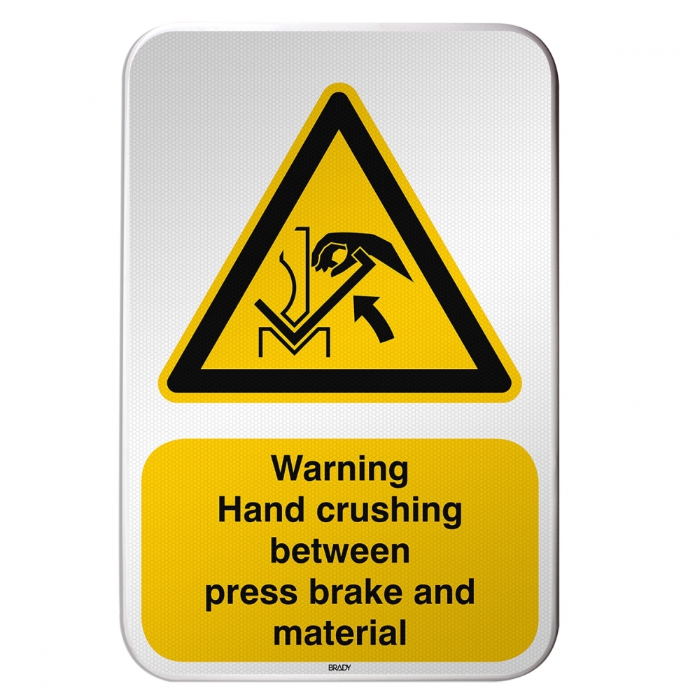 Znak bezpieczeństwa ISO – Ostrzeżenieprzed zgnieceniem dłoni między prasą a …, W/W031/EN411/RFLBD-400X600-1