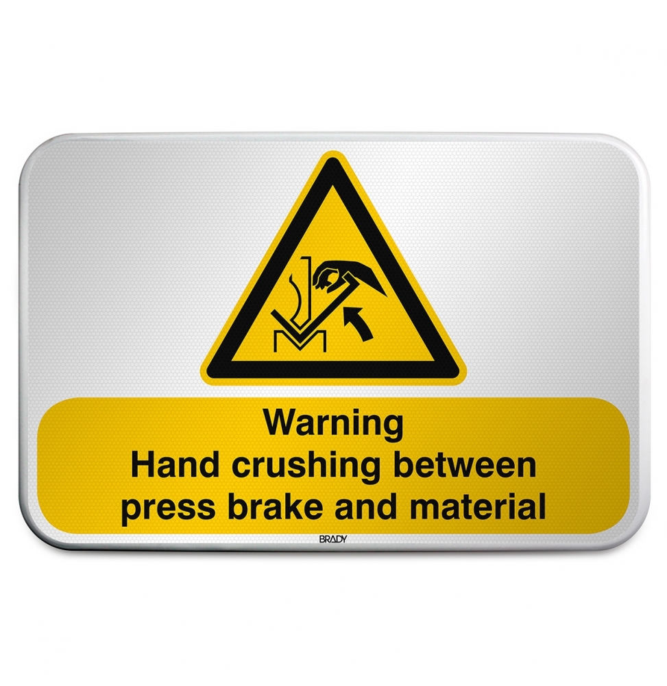 Znak bezpieczeństwa ISO – Ostrzeżenieprzed zgnieceniem dłoni między prasą a …, W/W031/EN411/RFLBD-600X400-1